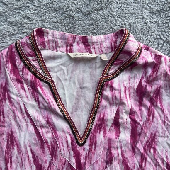 Soft Surroundings Altea Ikat Pink Floral Tunic Blouse Beaded Embroidered Size XL - Picture 3 of 10